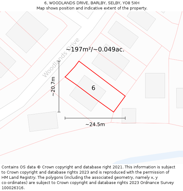 6, WOODLANDS DRIVE, BARLBY, SELBY, YO8 5XH: Plot and title map
