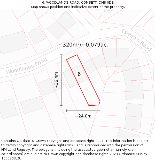 6, WOODLANDS ROAD, CONSETT, DH8 0DE: Plot and title map