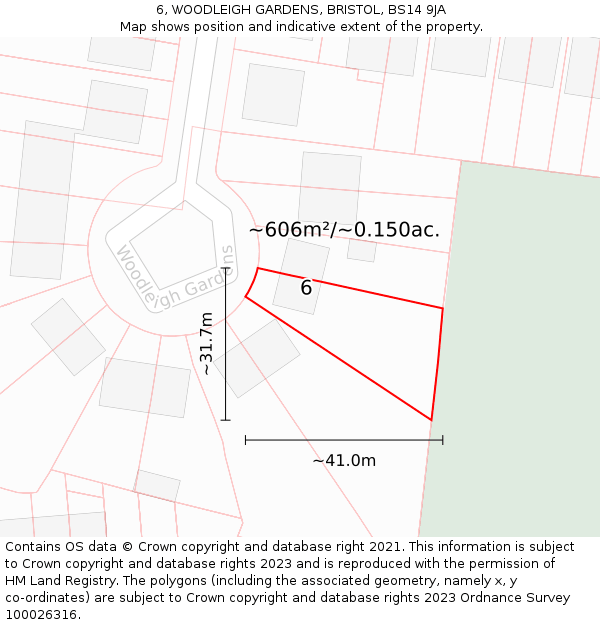 6, WOODLEIGH GARDENS, BRISTOL, BS14 9JA: Plot and title map
