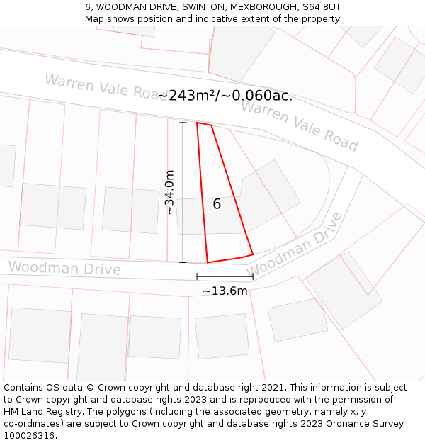 6, WOODMAN DRIVE, SWINTON, MEXBOROUGH, S64 8UT: Plot and title map