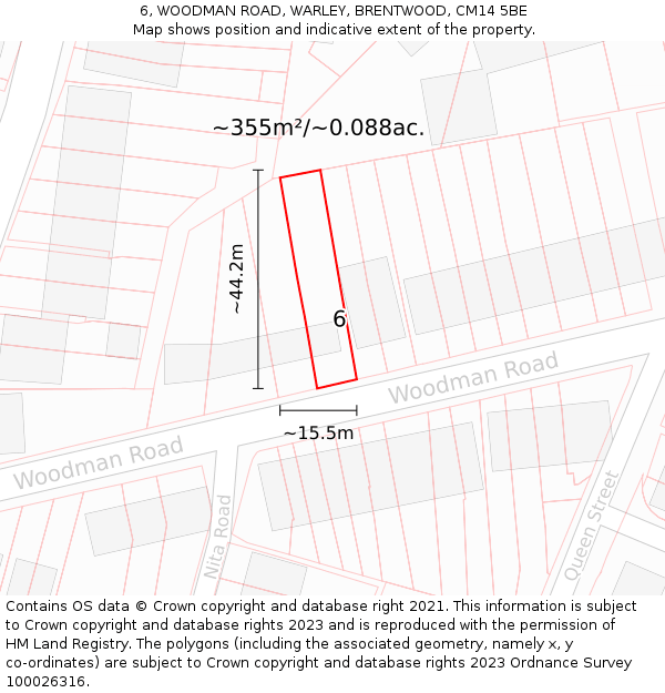 6, WOODMAN ROAD, WARLEY, BRENTWOOD, CM14 5BE: Plot and title map