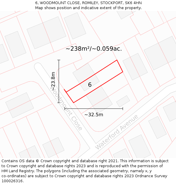 6, WOODMOUNT CLOSE, ROMILEY, STOCKPORT, SK6 4HN: Plot and title map