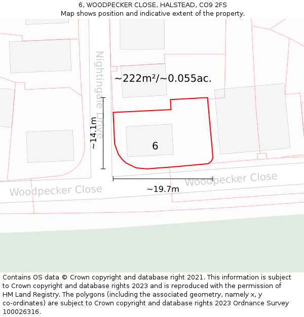 6, WOODPECKER CLOSE, HALSTEAD, CO9 2FS: Plot and title map