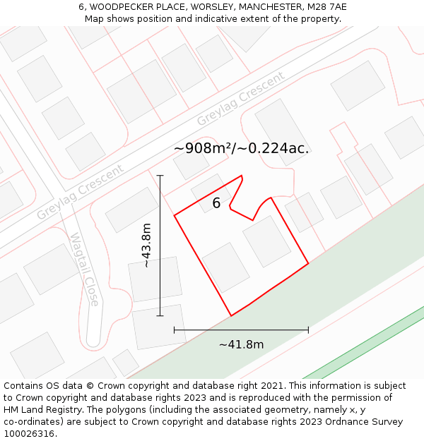 6, WOODPECKER PLACE, WORSLEY, MANCHESTER, M28 7AE: Plot and title map