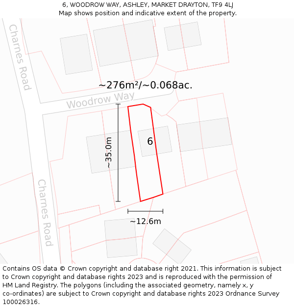 6, WOODROW WAY, ASHLEY, MARKET DRAYTON, TF9 4LJ: Plot and title map