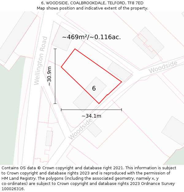 6, WOODSIDE, COALBROOKDALE, TELFORD, TF8 7ED: Plot and title map