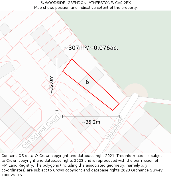 6, WOODSIDE, GRENDON, ATHERSTONE, CV9 2BX: Plot and title map
