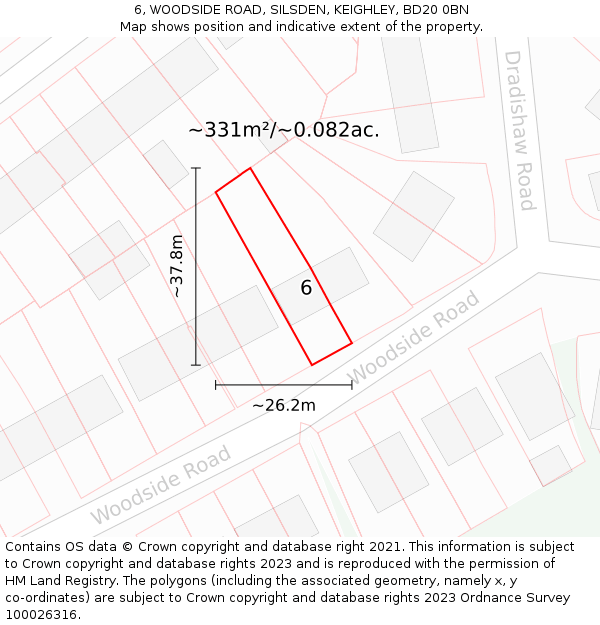 6, WOODSIDE ROAD, SILSDEN, KEIGHLEY, BD20 0BN: Plot and title map