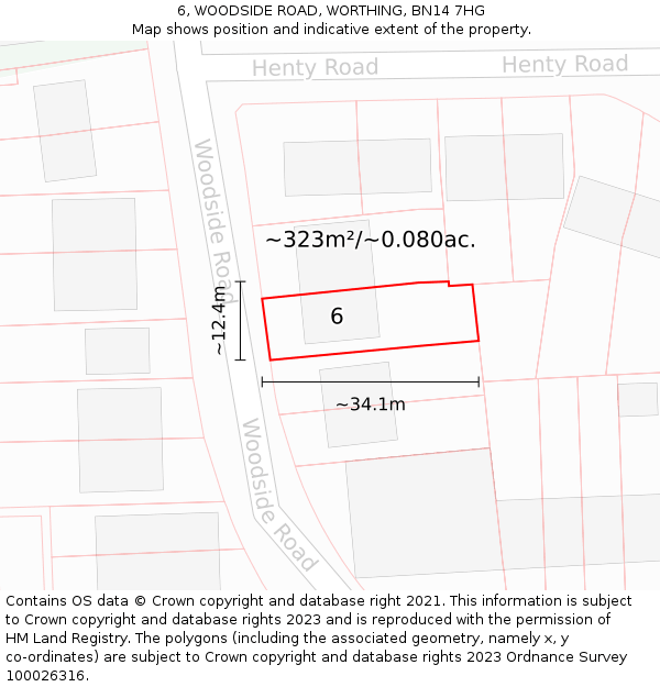 6, WOODSIDE ROAD, WORTHING, BN14 7HG: Plot and title map