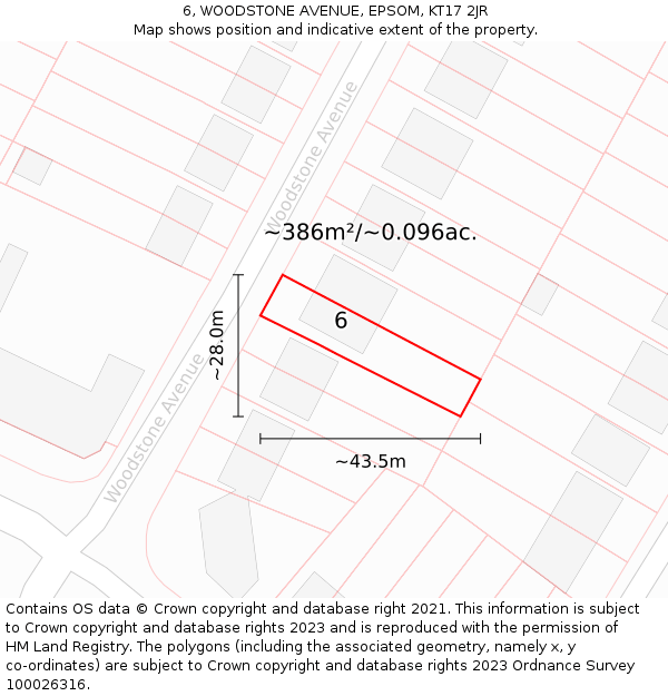 6, WOODSTONE AVENUE, EPSOM, KT17 2JR: Plot and title map