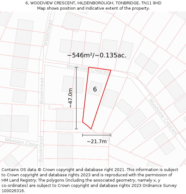 6, WOODVIEW CRESCENT, HILDENBOROUGH, TONBRIDGE, TN11 9HD: Plot and title map