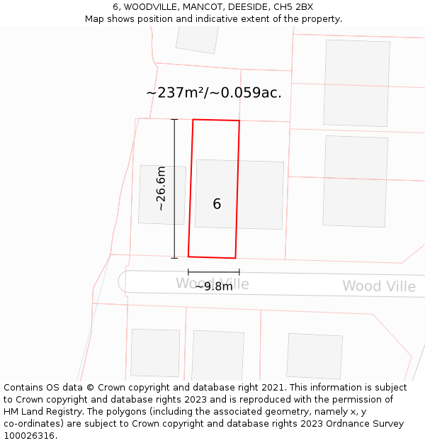 6, WOODVILLE, MANCOT, DEESIDE, CH5 2BX: Plot and title map