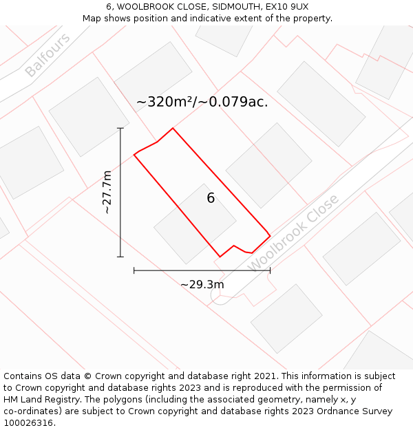 6, WOOLBROOK CLOSE, SIDMOUTH, EX10 9UX: Plot and title map