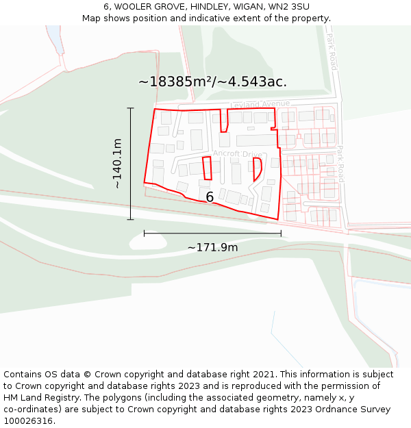 6, WOOLER GROVE, HINDLEY, WIGAN, WN2 3SU: Plot and title map