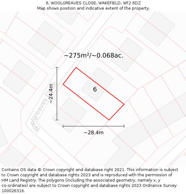 6, WOOLGREAVES CLOSE, WAKEFIELD, WF2 6DZ: Plot and title map