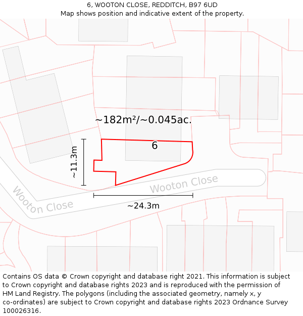 6, WOOTON CLOSE, REDDITCH, B97 6UD: Plot and title map