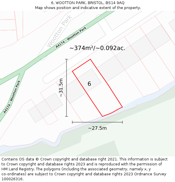 6, WOOTTON PARK, BRISTOL, BS14 9AQ: Plot and title map