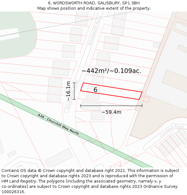 6, WORDSWORTH ROAD, SALISBURY, SP1 3BH: Plot and title map