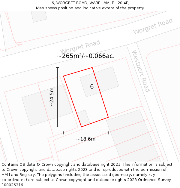 6, WORGRET ROAD, WAREHAM, BH20 4PJ: Plot and title map