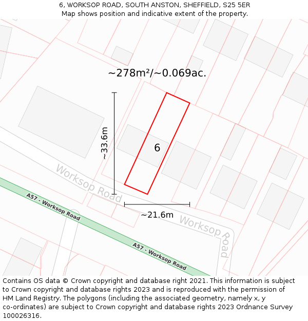 6, WORKSOP ROAD, SOUTH ANSTON, SHEFFIELD, S25 5ER: Plot and title map