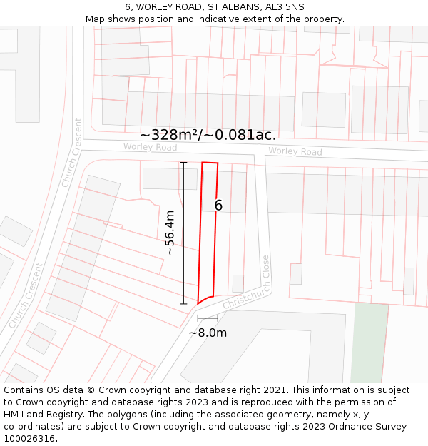 6, WORLEY ROAD, ST ALBANS, AL3 5NS: Plot and title map