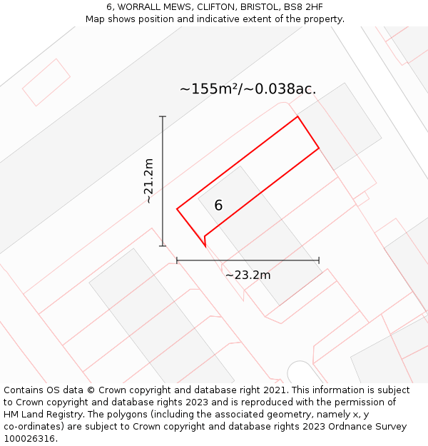6, WORRALL MEWS, CLIFTON, BRISTOL, BS8 2HF: Plot and title map