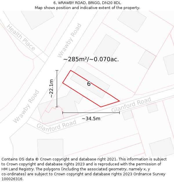 6, WRAWBY ROAD, BRIGG, DN20 8DL: Plot and title map