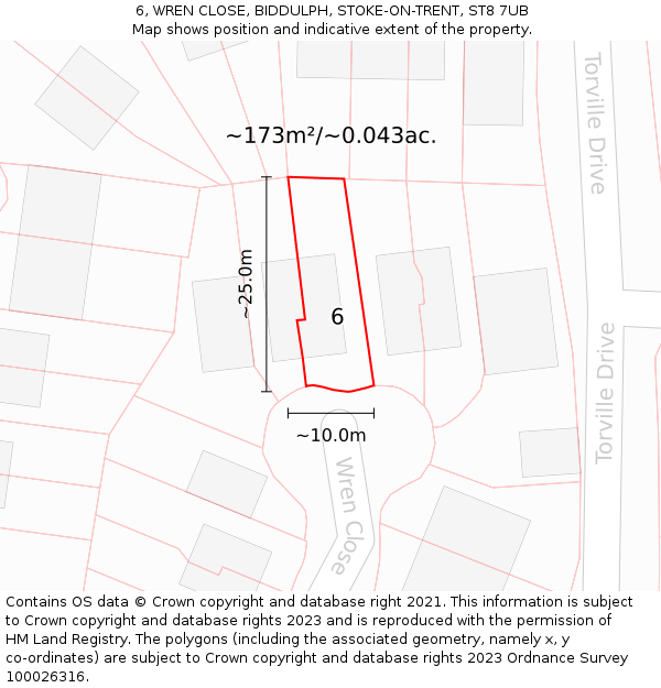 6, WREN CLOSE, BIDDULPH, STOKE-ON-TRENT, ST8 7UB: Plot and title map