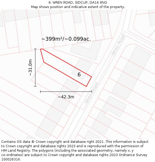 6, WREN ROAD, SIDCUP, DA14 4NG: Plot and title map
