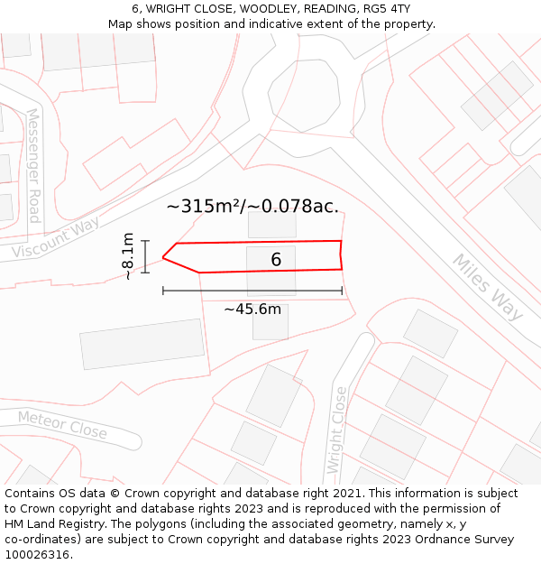 6, WRIGHT CLOSE, WOODLEY, READING, RG5 4TY: Plot and title map