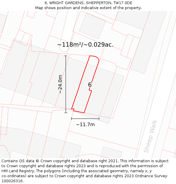6, WRIGHT GARDENS, SHEPPERTON, TW17 0DE: Plot and title map