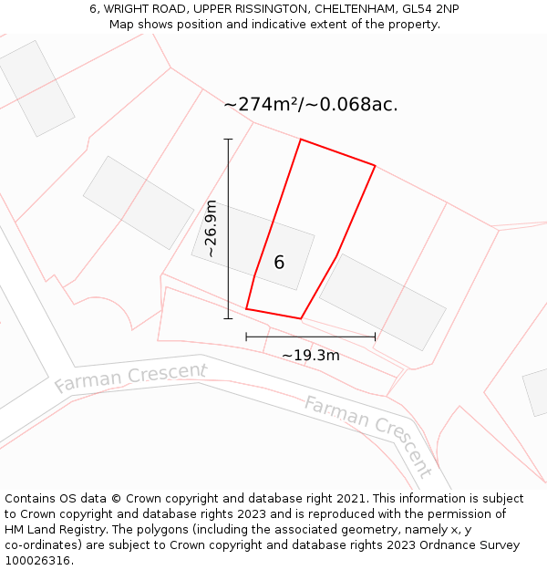 6, WRIGHT ROAD, UPPER RISSINGTON, CHELTENHAM, GL54 2NP: Plot and title map