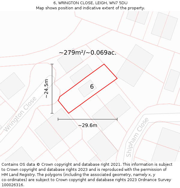 6, WRINGTON CLOSE, LEIGH, WN7 5DU: Plot and title map