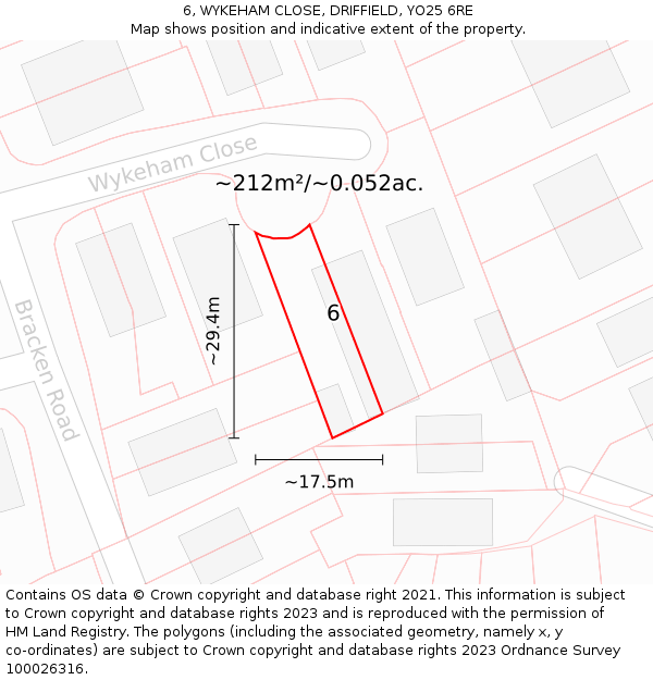 6, WYKEHAM CLOSE, DRIFFIELD, YO25 6RE: Plot and title map