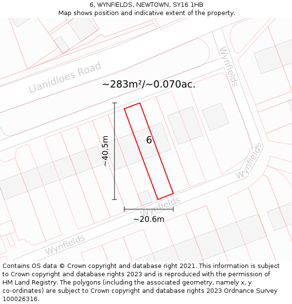 6, WYNFIELDS, NEWTOWN, SY16 1HB: Plot and title map