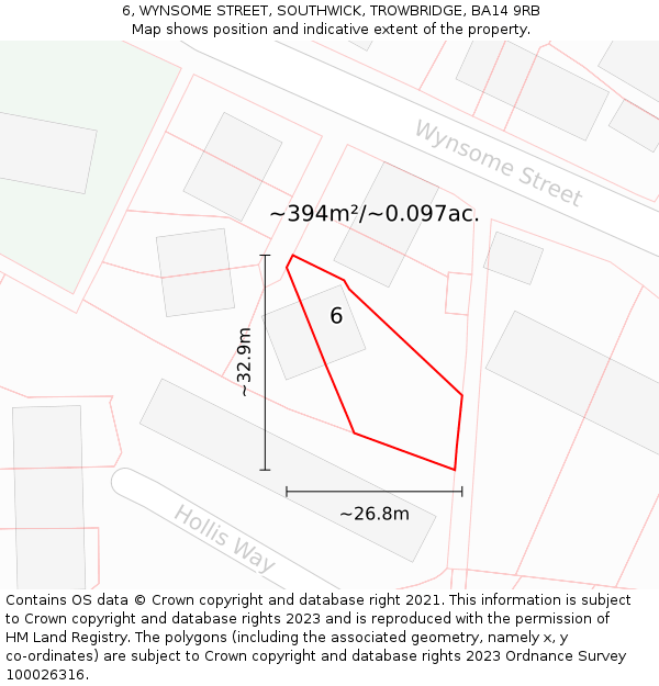 6, WYNSOME STREET, SOUTHWICK, TROWBRIDGE, BA14 9RB: Plot and title map