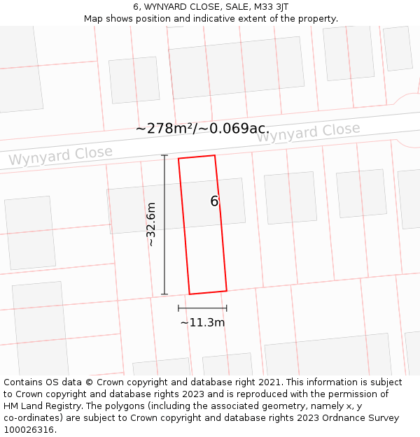 6, WYNYARD CLOSE, SALE, M33 3JT: Plot and title map