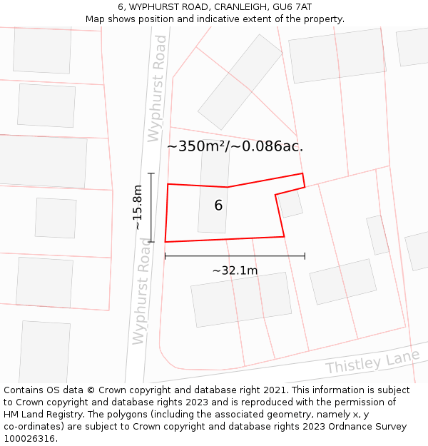 6, WYPHURST ROAD, CRANLEIGH, GU6 7AT: Plot and title map