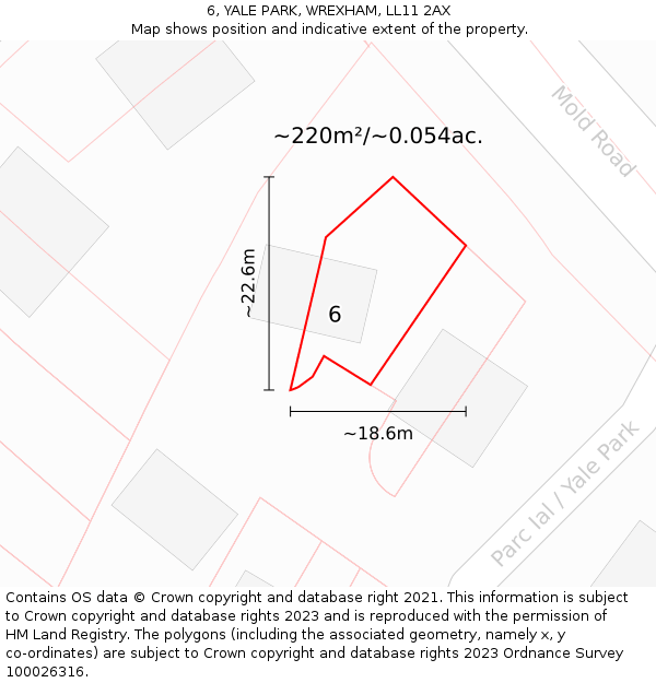 6, YALE PARK, WREXHAM, LL11 2AX: Plot and title map
