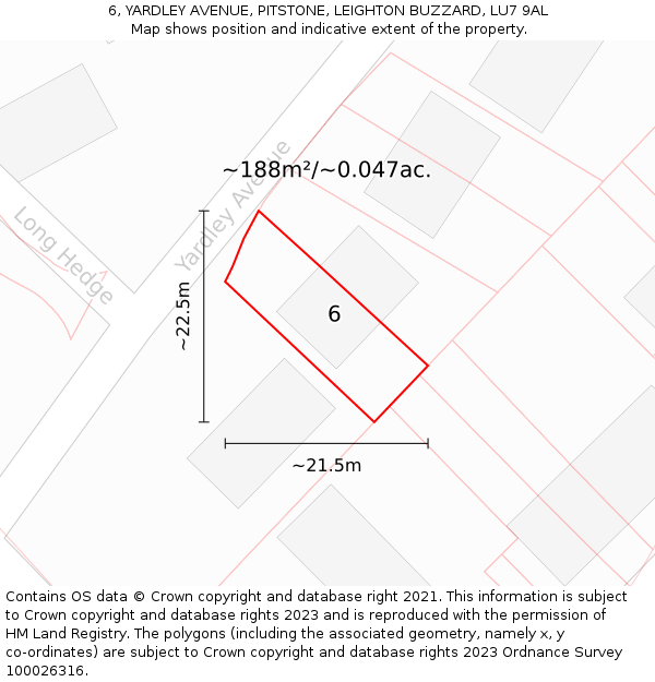 6, YARDLEY AVENUE, PITSTONE, LEIGHTON BUZZARD, LU7 9AL: Plot and title map