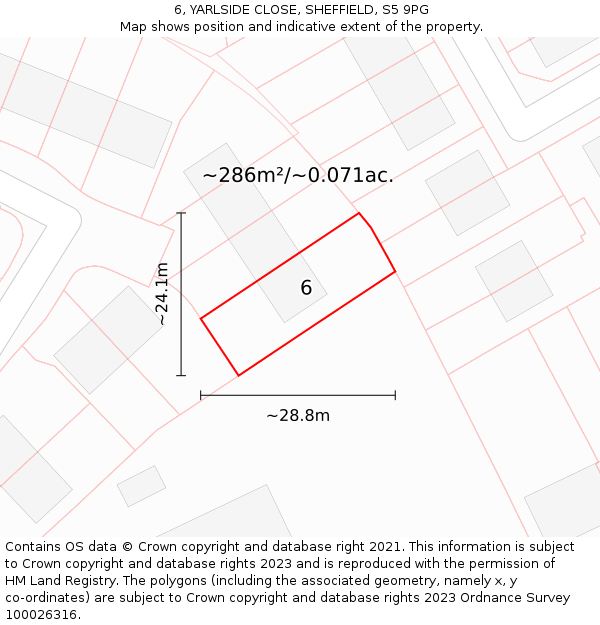6, YARLSIDE CLOSE, SHEFFIELD, S5 9PG: Plot and title map