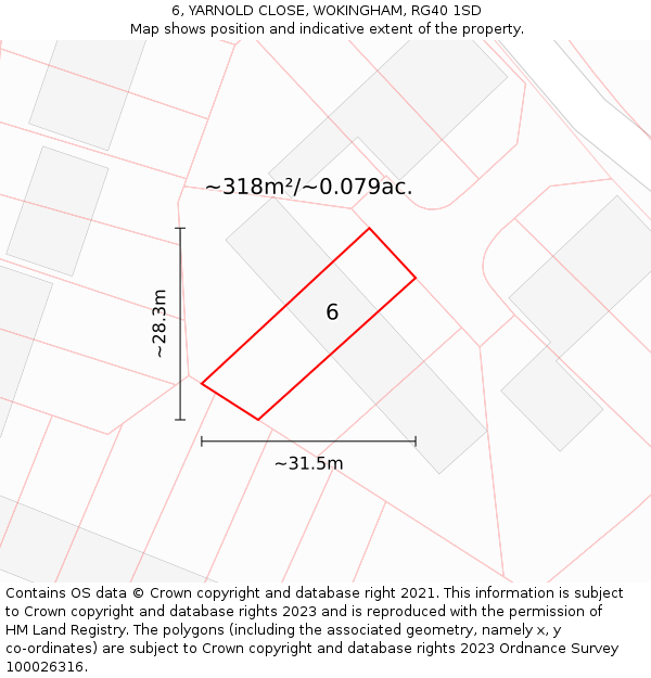 6, YARNOLD CLOSE, WOKINGHAM, RG40 1SD: Plot and title map