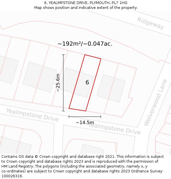 6, YEALMPSTONE DRIVE, PLYMOUTH, PL7 1HG: Plot and title map