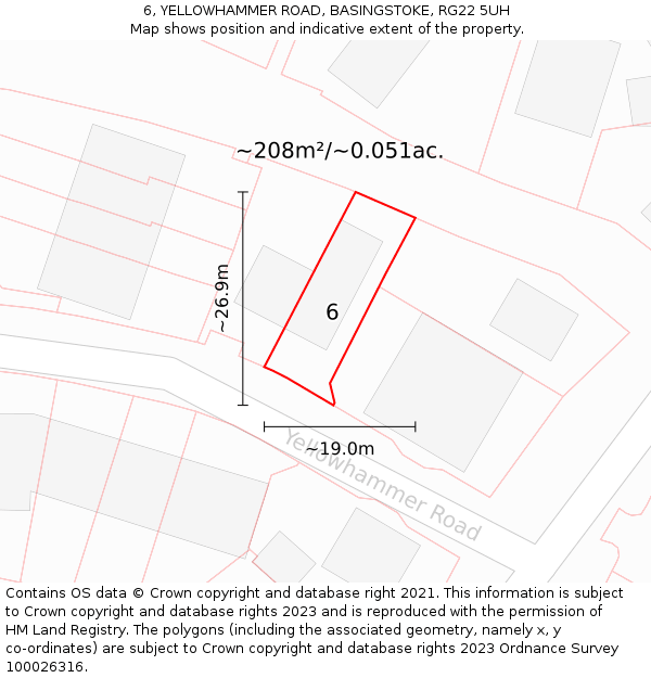 6, YELLOWHAMMER ROAD, BASINGSTOKE, RG22 5UH: Plot and title map