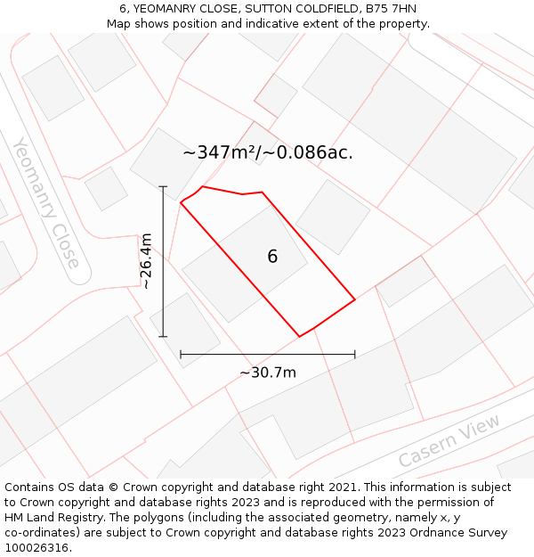 6, YEOMANRY CLOSE, SUTTON COLDFIELD, B75 7HN: Plot and title map