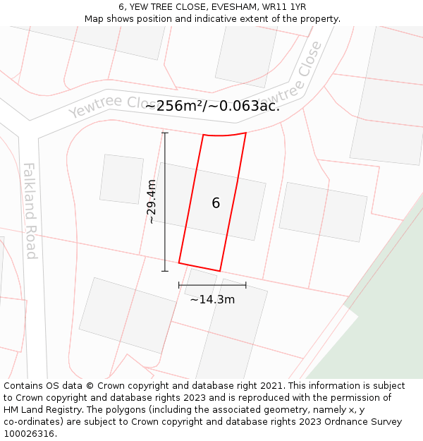 6, YEW TREE CLOSE, EVESHAM, WR11 1YR: Plot and title map