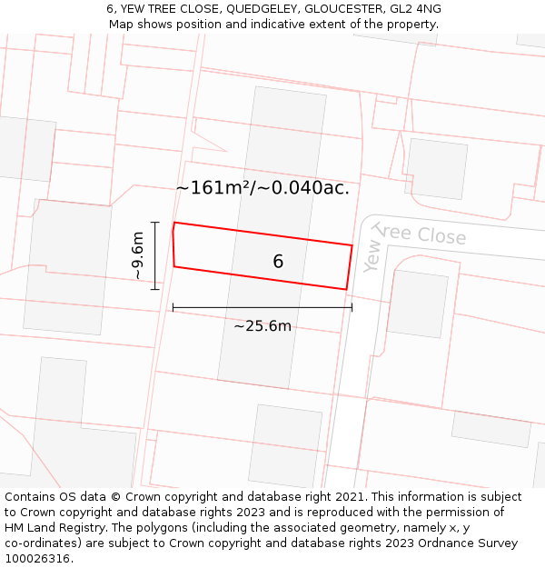 6, YEW TREE CLOSE, QUEDGELEY, GLOUCESTER, GL2 4NG: Plot and title map