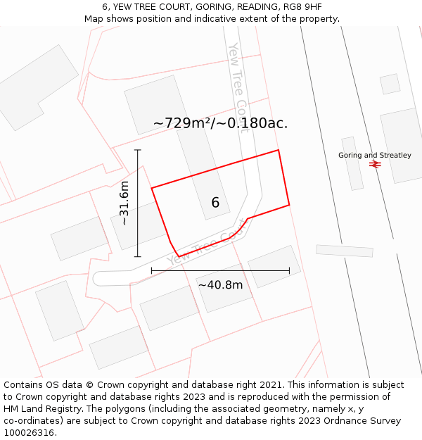 6, YEW TREE COURT, GORING, READING, RG8 9HF: Plot and title map