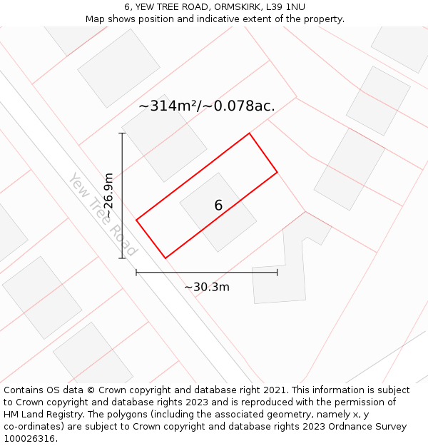 6, YEW TREE ROAD, ORMSKIRK, L39 1NU: Plot and title map