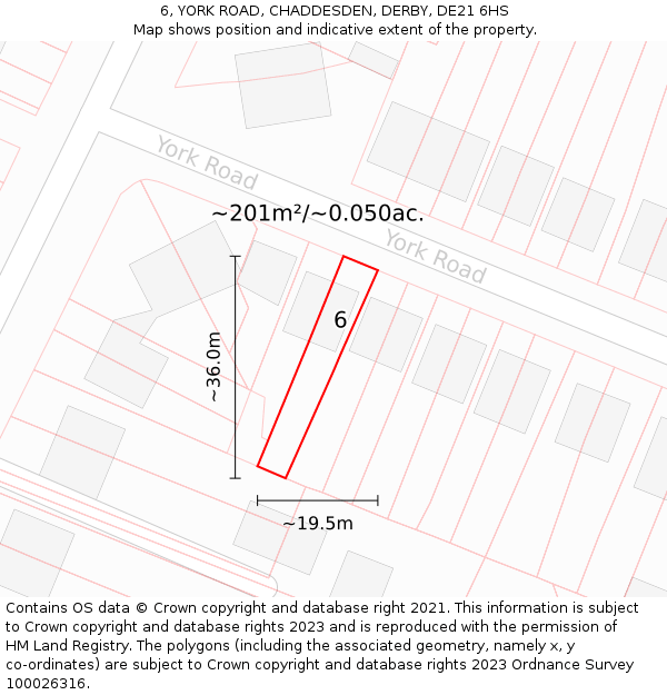 6, YORK ROAD, CHADDESDEN, DERBY, DE21 6HS: Plot and title map